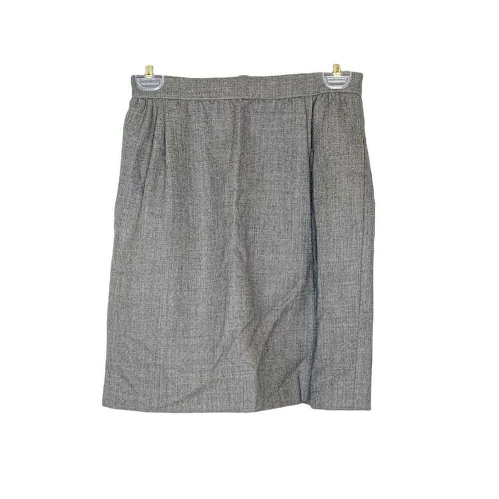 Vintage Valentino Boutique Grey Wool Skirt Logo Button Size 6 (Fits Current 0)